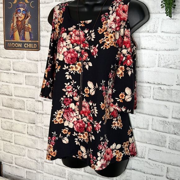 Star Vixen Open Shoulder Floral Top Shirt Boho Hippie Loose Oversized Medium - Picture 1 of 5